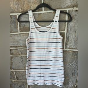 Women’s A New Day White with Colored Stripes Fitted Tank Top Large